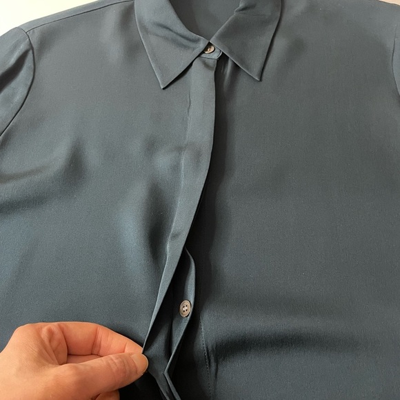 Theory Talbilla Knotted Silk Crepe De Chine Shirt Dress Deep Blue Green Sz 0 - Picture 4 of 11